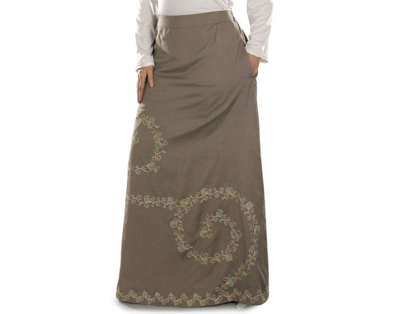 long khaki skirts etsy
