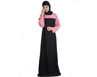 MyBatua Muslim Ethnic Pink And Black Rayon Abaya, Muslim Ladies Long Formal And Daily Wear Gown, Islamic Clothing, Jilbab, Jalabiya, AY-196