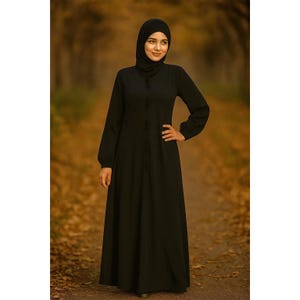 MyBatua Simple Plain Black Nida Abaya, Muslim Women Long Formal And Casual Wear Gown, Islamic Clothing, Jilbab, Jalabiya, AY-010