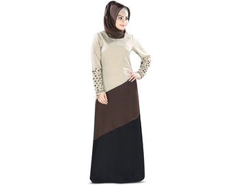 MyBatua Elegant Warm Grey Brown And Black Abaya, Mirror Work Embroidered Occasion Wear Gown, Islamic Clothing, Jilbab, Jalabiya, AY-380