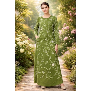 Green Floral Long Sleeve Maxi Dress - Etsy Green Floral Long Sleeve Maxi Dress - Etsy