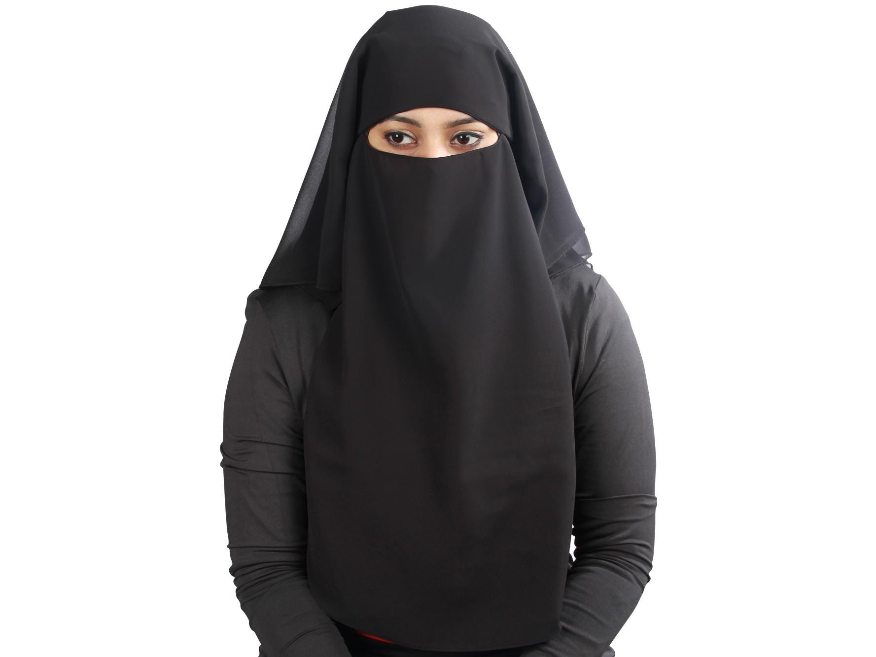 3-Layer Black Georgette Niqab: Saudi Style Face Veil