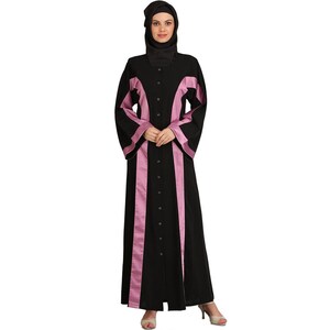 MyBatua Black Traditional Polyester Front Open Abaya, Dubai Simple Casual And Formal Wear Gown, Islamic Women Clothing, Jilbab, AY-527