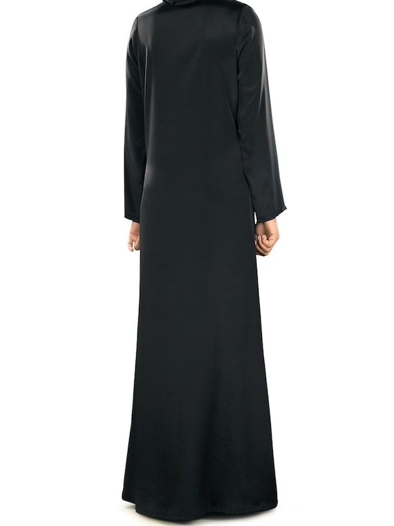 Mybatua Classic Black Embroidered Polyester Abaya, Muslim Elegant