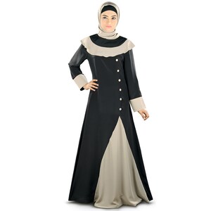 MyBatua Elegant Fancy Black And Warm Grey Polyester Abaya, Muslim Long Party Wear Gown, Islamic Clothing, Jilbab, Jalabiya, AY-323