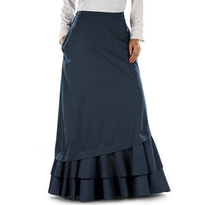 Navy Blue Cotton Skirt: A-Line Poplin Skirt with Pockets