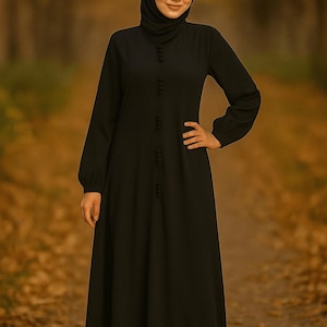 MyBatua Simple Plain Black Nida Abaya, Muslim Women Long Formal And Casual Wear Gown, Islamic Clothing, Jilbab, Jalabiya, AY-010