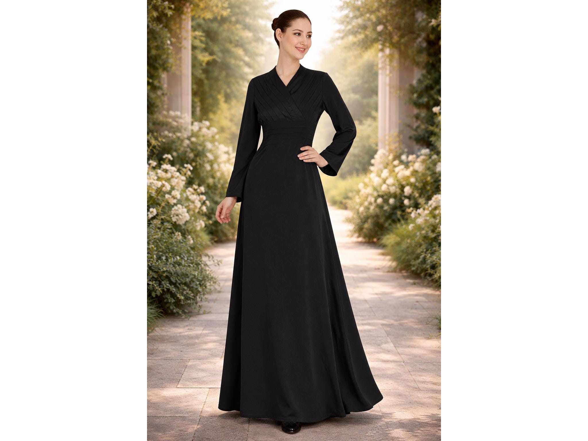 Black Crepe Long Sleeve Dress - Etsy Black Crepe Long Sleeve Dress - Etsy