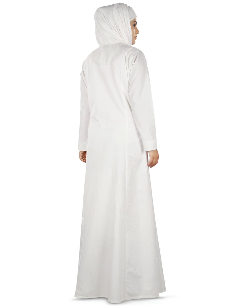 MyBatua Muslim Women White Cotton Abaya, Burqa, Trendy Traditional Hajj And Prayer Gown, Islamic Clothing, Jilbab, Jalabiya, AY-361 image 5