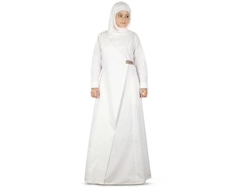 MyBatua Traditional White Cotton Prayer Abaya, Muslim Women Long Eid And Hajj Wear Gown, Islamic Clothing, Jilbab, Jalabiya, AY-361