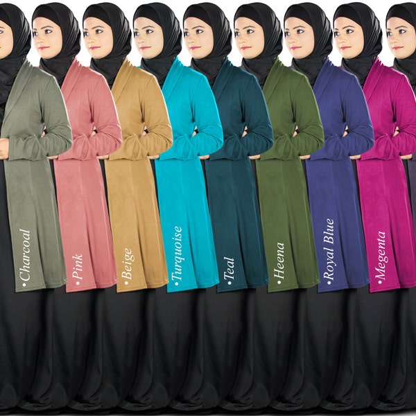 Cardigan en jersey simple et élégant MyBatua pour dames, manteau d'hiver de 8 couleurs différentes, vêtement islamique, pardessus, CA-001