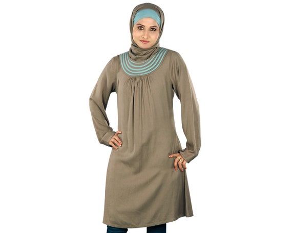 Mybatua Muslim Women Trendy Khaki Rayon Tunic Casual and Party Wear Ladies Long Kurti Modest Islamic Clothing Classic Top KRF 102 Etsy