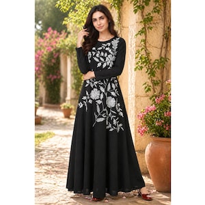fitted lace wedding dress Josie Black and White Floral Dress *S-3XL* main image 0