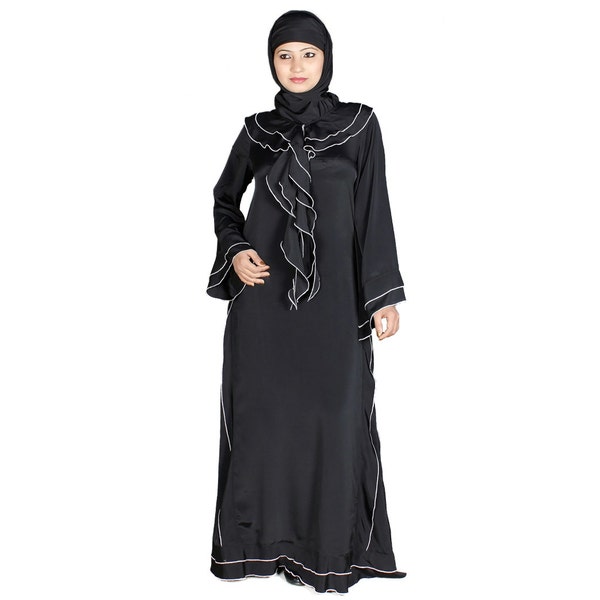 Abaya de polyester noir à la mode de Dubaï de style de Dubaï de MyBatua, les femmes musulmanes formelles et occasion portent la robe, AY-124