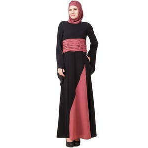 MyBatua Fancy Dusty Pink And Black Polyester Abaya, Casual And Formal Wear Ladies Long Gown, Islamic Clothing, Jilbab, Jalabiya AY-585