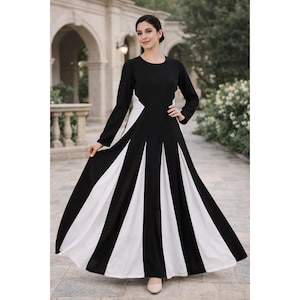 Black and White Color Block Long Dress - Etsy