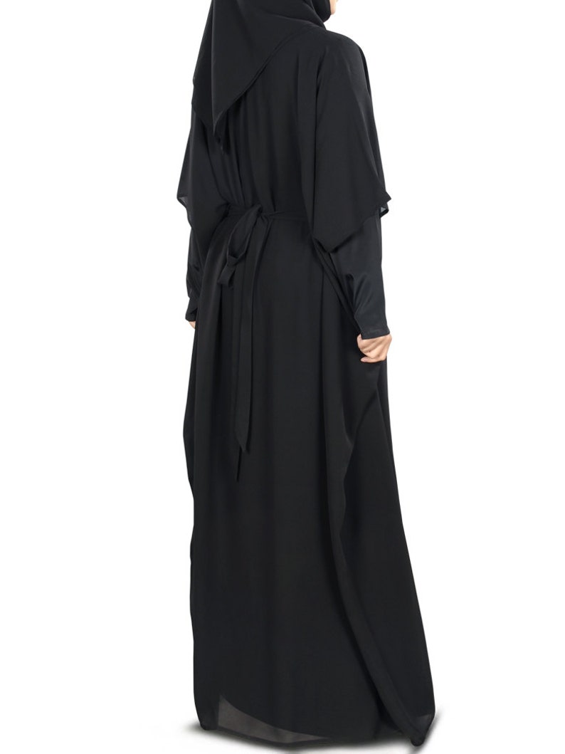 MyBatua Classic Traditional Black Soft Georgette Hand Embroidered Beaded Kaftan, Dubai Style Muslim Ladies Long Elegant Jalabiya, KF-005 image 6