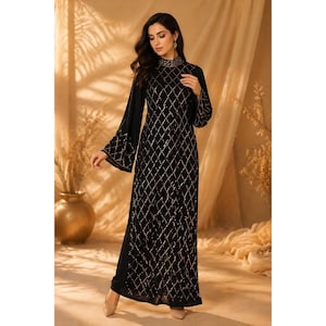long sequin dress islamic Long Emerald Green Islamic Engagement Dress 40831ZY