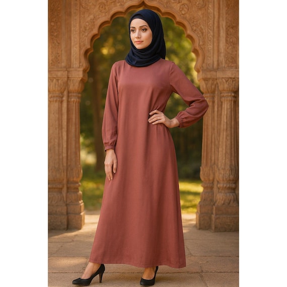 Rayon Abaya Dress | Dusty Pink A-Line Maxi Islamic Clothing
