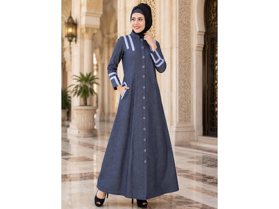 denim abaya dress Denim Dress Abaya Dark Blue  Precious Noor