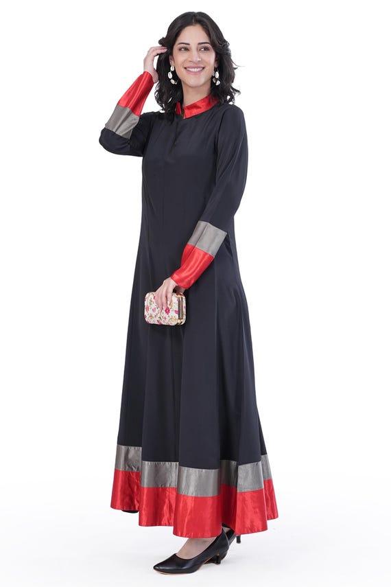 satin umbrella dress Black Nida Umbrella Dress with Satin Embellishments