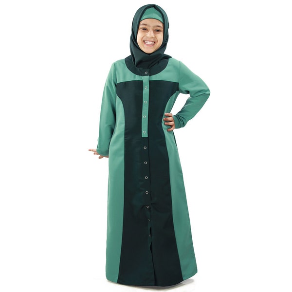 MyBatua classique et belle kashibo vert kid abaya, bébé princesse décontractée et robe de soirée, vêtements pour enfants jIlbab, AY-369-K