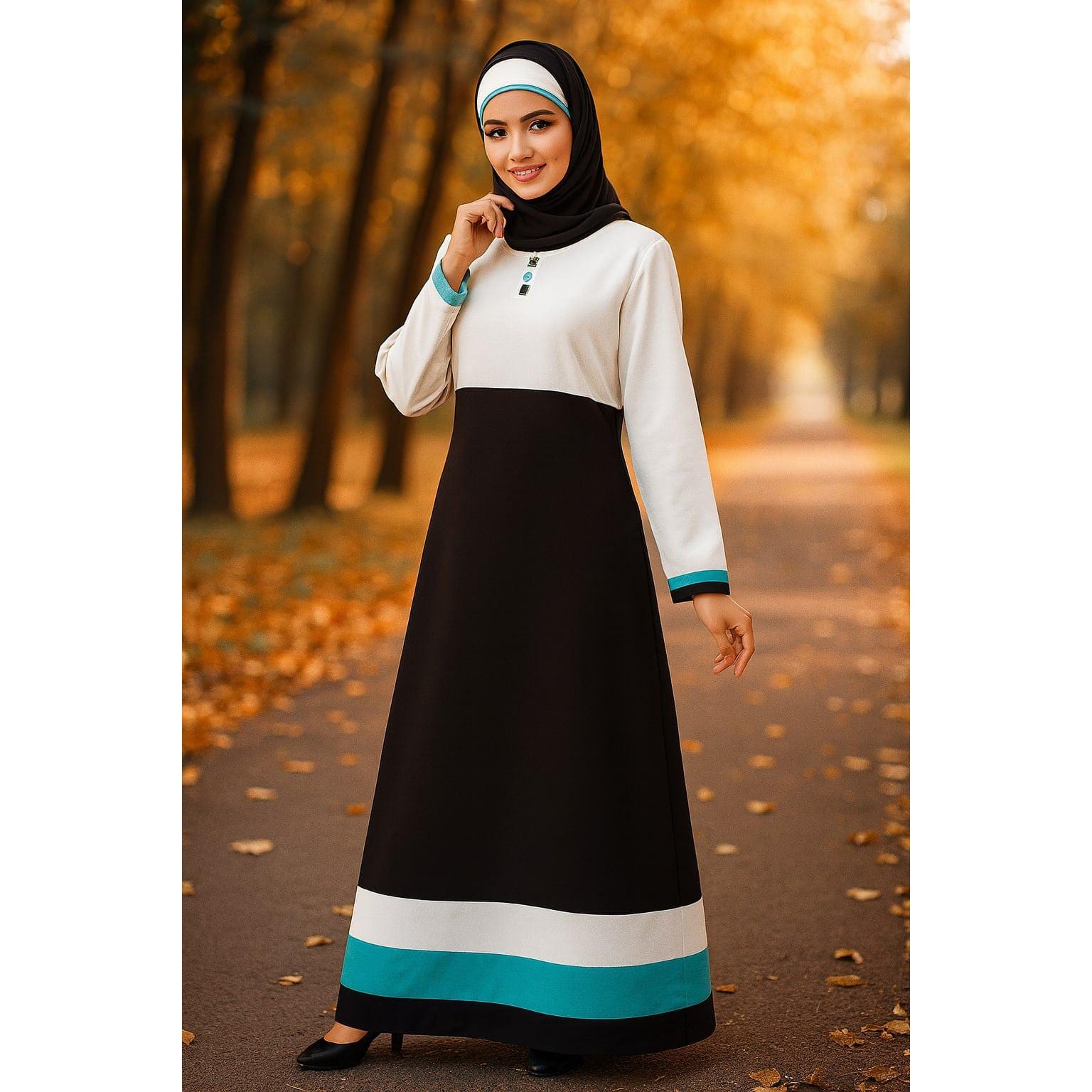 chinese dress ladies Color Blocked Maxi Dress (Black-Red-White) – Ethnic Expressions main image 1