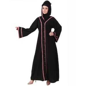 MyBatua Black Polyester Dubai Style Abaya, Muslim Women Traditional Long Beautiful Gown, Islamic Clothing, Jilbab, Jalabiya, AY-474