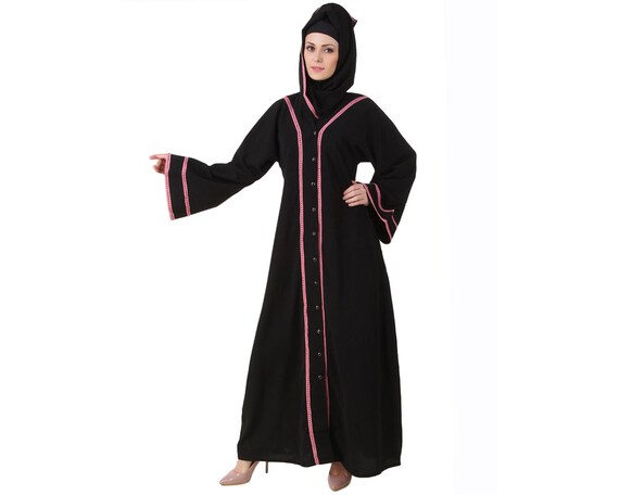 Mybatua Black Polyester Dubai Style Abaya, Muslim Women