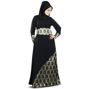 MyBatua Islamic Women Designer Black Polycrepe Abaya, Dubai Fancy Muslim Satin Gown, Islamic Ladies Clothing, Jilbab, Jalabiya, AY-364