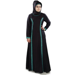 MyBatua Fancy Black Rayon New Look Abaya, Muslim Dubai Style High Fashion Long Gown, Islamic Woman Clothing, Jilbab, Jalabiya, AY-432