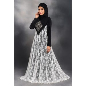 Hand Embroidered Black Nida Abaya with Flower Net & Hijab