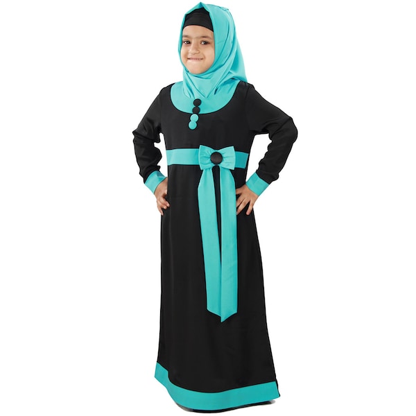 MyBatua Fancy And Stylish Black Polyester Abaya, Trendy Muslim Kid Long Birthday And Party Wear Gown, Jilbab, Jalabiya, AY-317-K