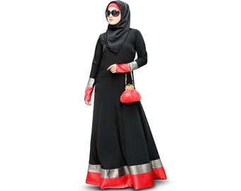 MyBatua Muslim Women Black Polyester And Satin Abaya, Fancy Formal And Occasion Wear Long Gown, Islamic Clothing, Jilbab, Jalabiya, AY-335