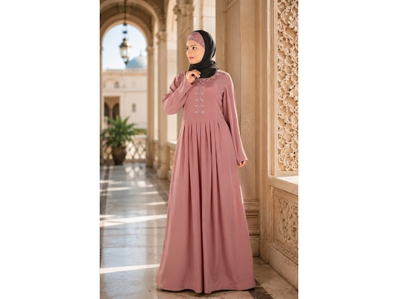 dusty pink hijab dress Pink Hijab Prom Dresses Satin Dress Party Wear Dresses With Hijab Satin Navy Blue Hijab