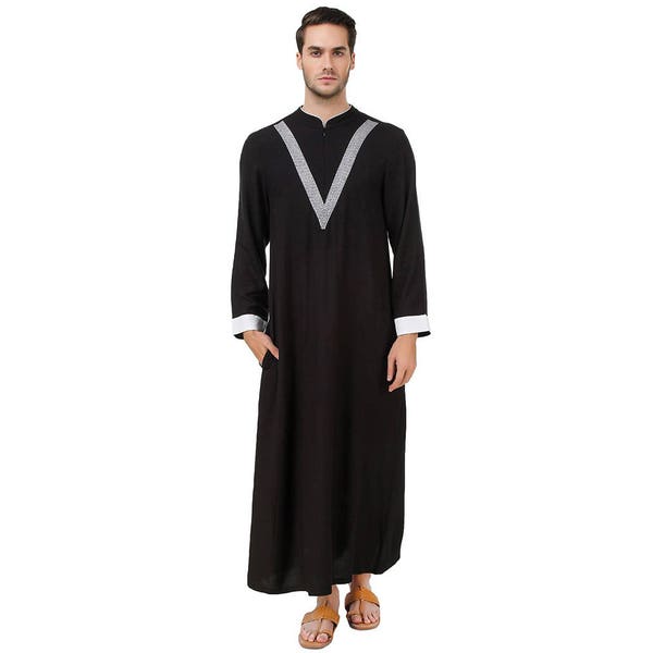 MyBatua Classic Traditional Black Rayon Galabiyya, Trendy Formal And Casual Wear Muslim Men Long Thobe, Islamic Clothing, GM-041