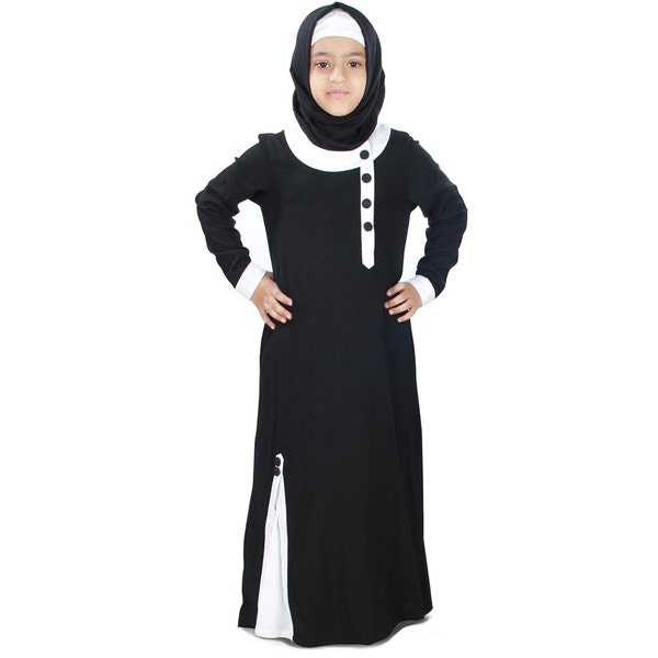 MyBatua Fancy Yet Elegant Black Rayon Kid Abaya, Daily And Evening Wear Muslim Traditional Baby Gown, Kid Jilbab, Kid Jalabiya, AY-447-K