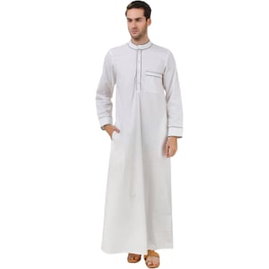 White Cotton Galabiyya: Muslim Men&#39;s Prayer Thobe, Arab Daffah