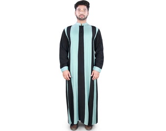 MyBatua Classic Black And Sky Blue Rayon Galabiyya, Muslim Men Comfortable Casual And Formal Wear Tunic, Islamic Clothing, GM-027