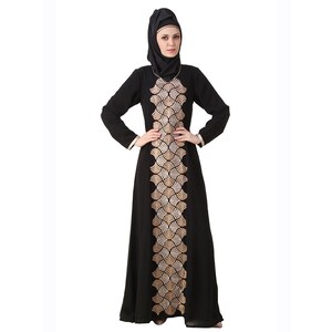 MyBatua Fancy Black Crepe And Georgette Abaya, Special Occasions And Party Wear Ladies Long Gown, Islamic Clothing, Jilbab, Jalabiya, AY-487