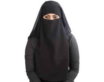 3 Layers Saudi Niqab In Breathable Georgette, Wholesale Price, 1pc Face Veil | 40+ Colors