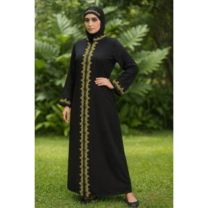 Black Kashibo Abaya: Muslim Women&#39;s Ethnic Gown with Embroidery