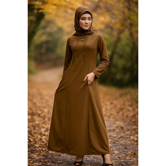 slim fit dress slacks Two Piece Open Abaya with Slip Olive Green | Modest Open Abayas main image 1