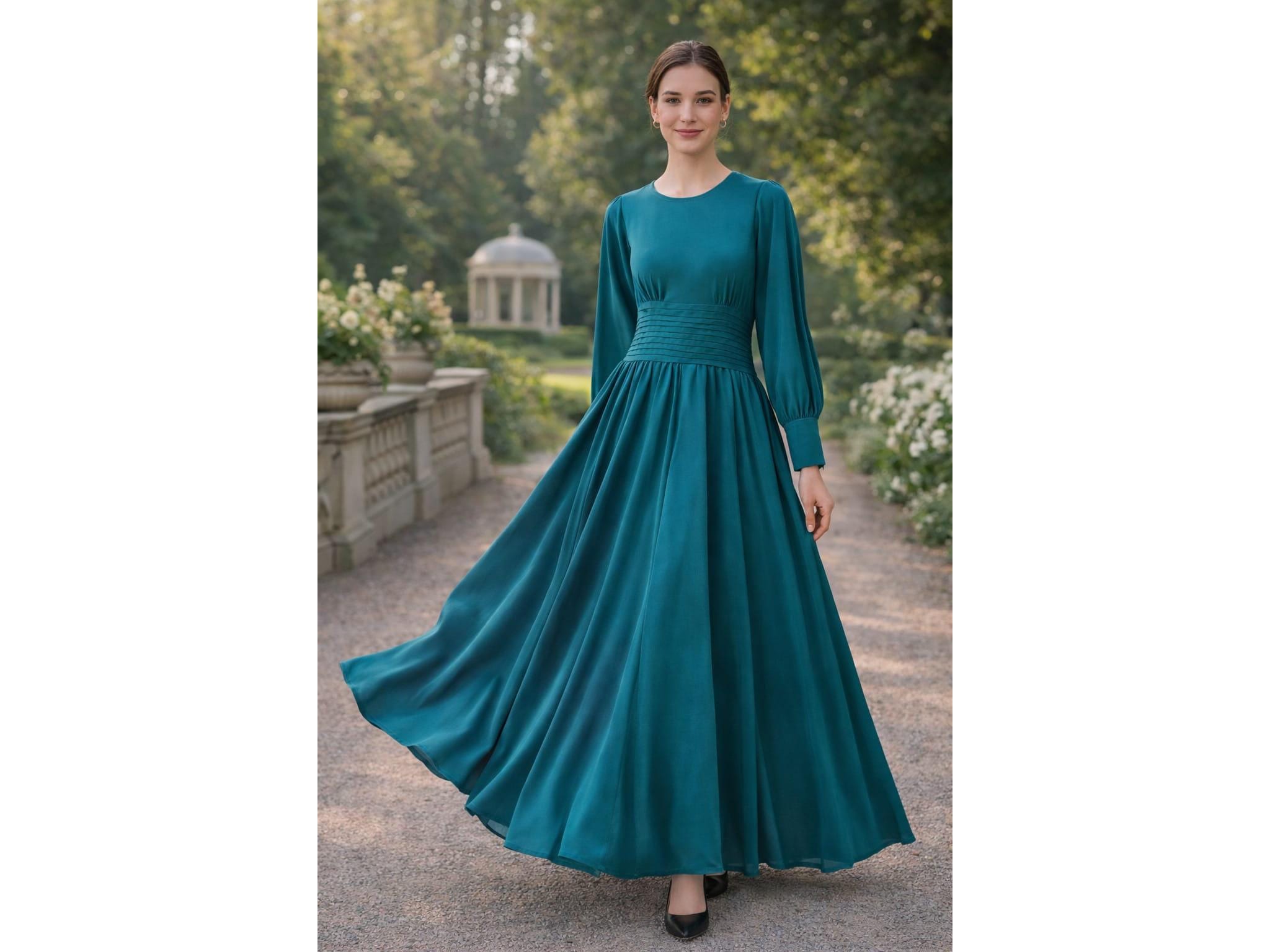 Teal Evening Long Sleeves Dresses - Etsy