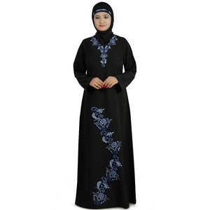 MyBatua Traditional Black Embroidered Kashibo Abaya, Islamic Evening And Party Wear Gown, Elegant Muslim Clothing, Jilbab, Jalabiya, AY-203