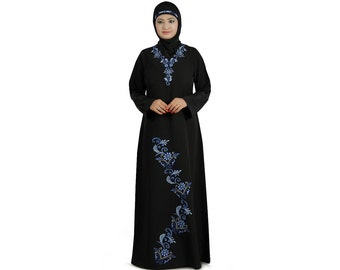 MyBatua Traditional Black Embroidered Kashibo Abaya, Islamic Evening And Party Wear Gown, Elegant Muslim Clothing, Jilbab, Jalabiya, AY-203