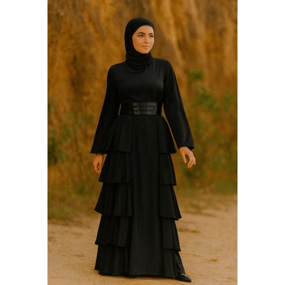 Abaya Hijab Style Gown Black Crepe Abaya: Dubai Style Muslim Formal Gown  With Hijab