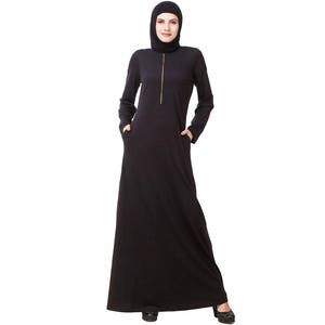 MyBatua Muslim Women Black Jersey Abaya, Trendy Casual And Formal Wear Ladies Long Gown, Islamic Clothing, Jilbab, Jalabiya, AY-591
