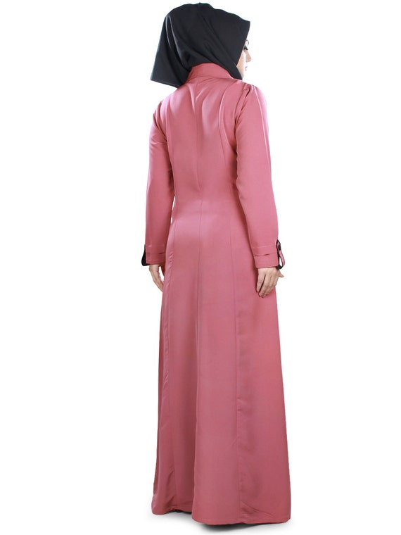Dusty Pink & Black Kashibo Abaya: Islamic Occasion Gown with Hijab