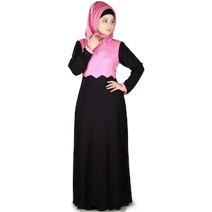 MyBatua Fancy Black And Pink Rayon Abaya, New Look Muslim Beautiful High Fashion Gown, Islamic Women Clothing, Jilbab, Jalabiya, AY-425